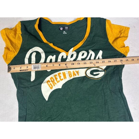 Green Bay Packers Womens XL Green NFL Team Apparel V Neck Short Sleeve T Shirt - Picture 4 of 5